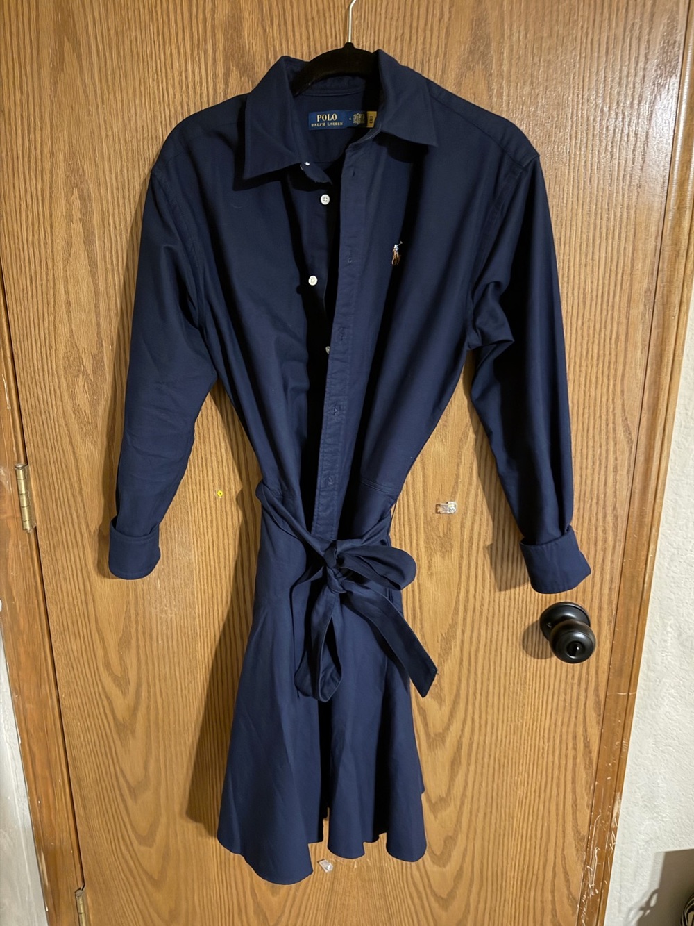 Ralph Lauren Navy Long-Sleeve Shirt Dress with Waist Tie